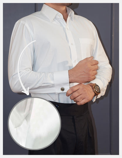 White Giza Cotton Formal Shirt for Men – French Cuffs | Dignity | Front View