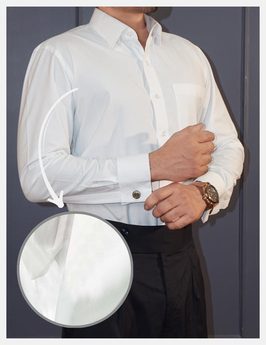 White Giza Cotton Formal Shirt for Men – French Cuffs | Dignity | Front View