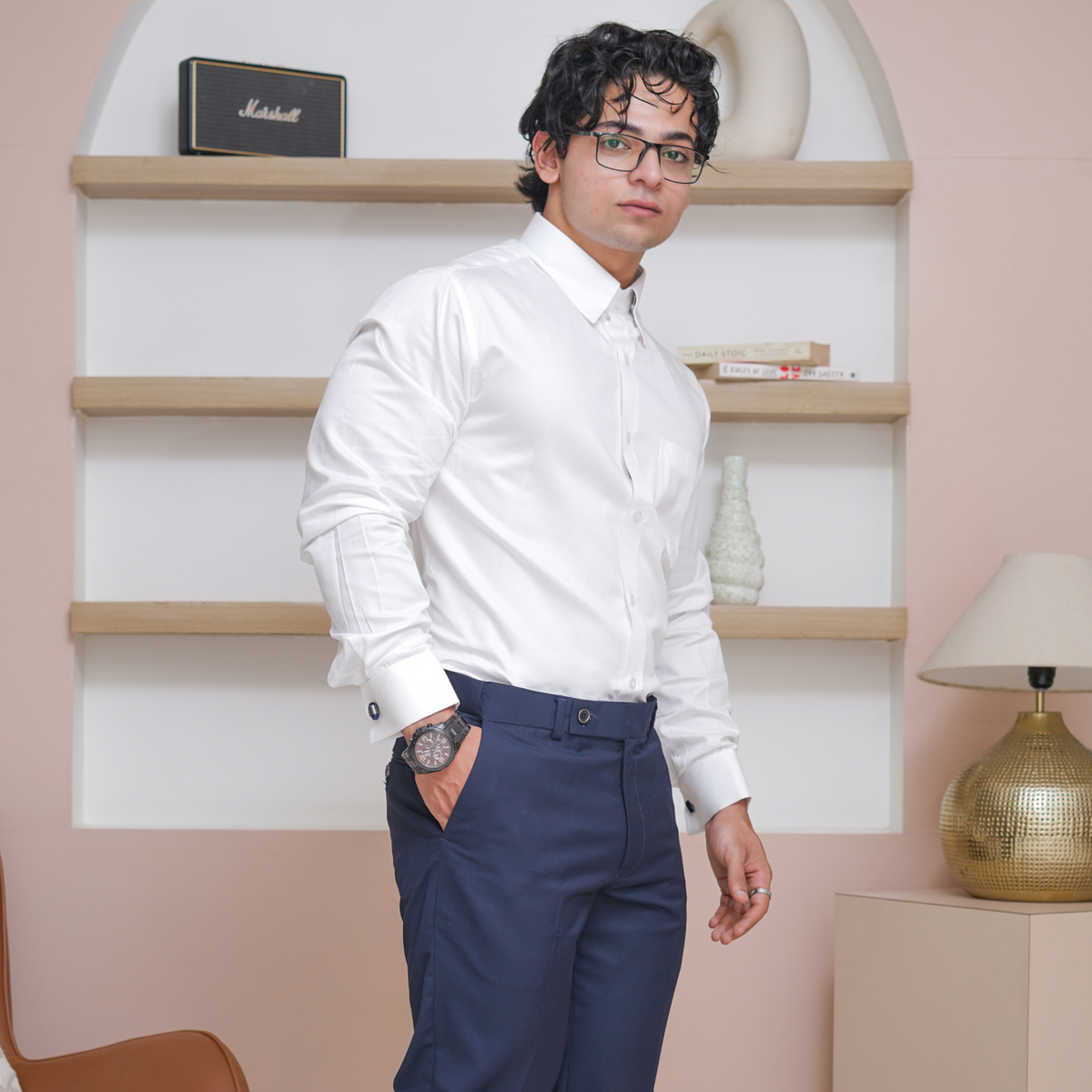 White Giza Cotton Formal Shirt for Men French Cuffs/sideangle