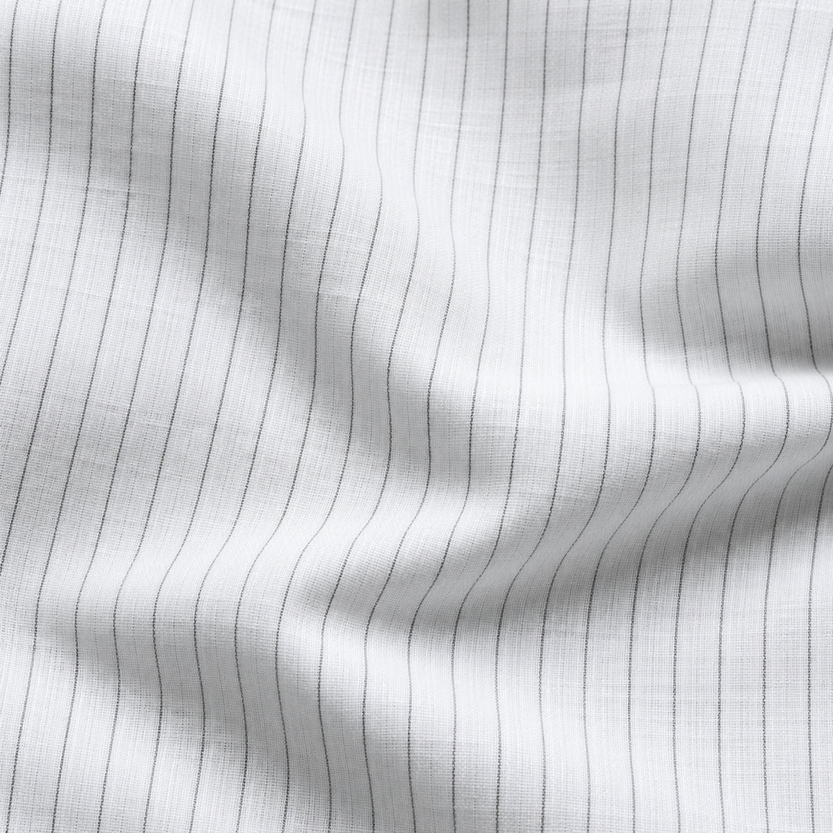White Pinstripe Linen Shirt for Men – Mandarin Collar & Black Contrast Details