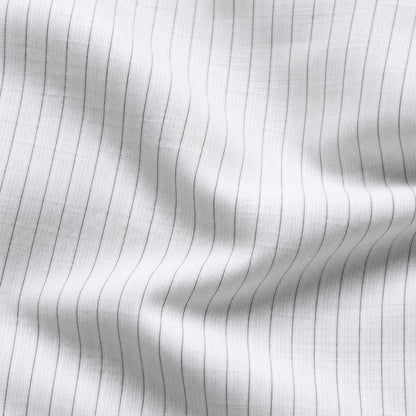White Pinstripe Linen Shirt for Men – Mandarin Collar & Black Contrast Details