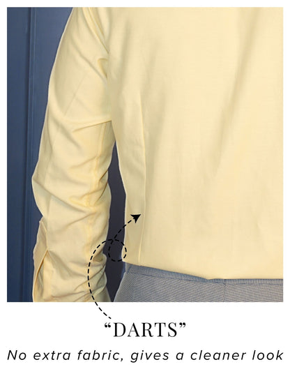 Yellow Oxford Formal Shirt for men with French Cuffs and Concealed Button Down Collar | Dignity | Darts to Avoid Muffin Top View
