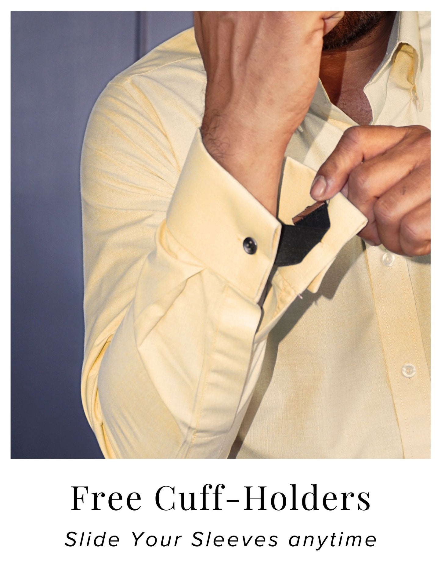 Yellow Oxford Formal Shirt for men with French Cuffs and Concealed Button Down Collar | Dignity | Free Cuff Holder View