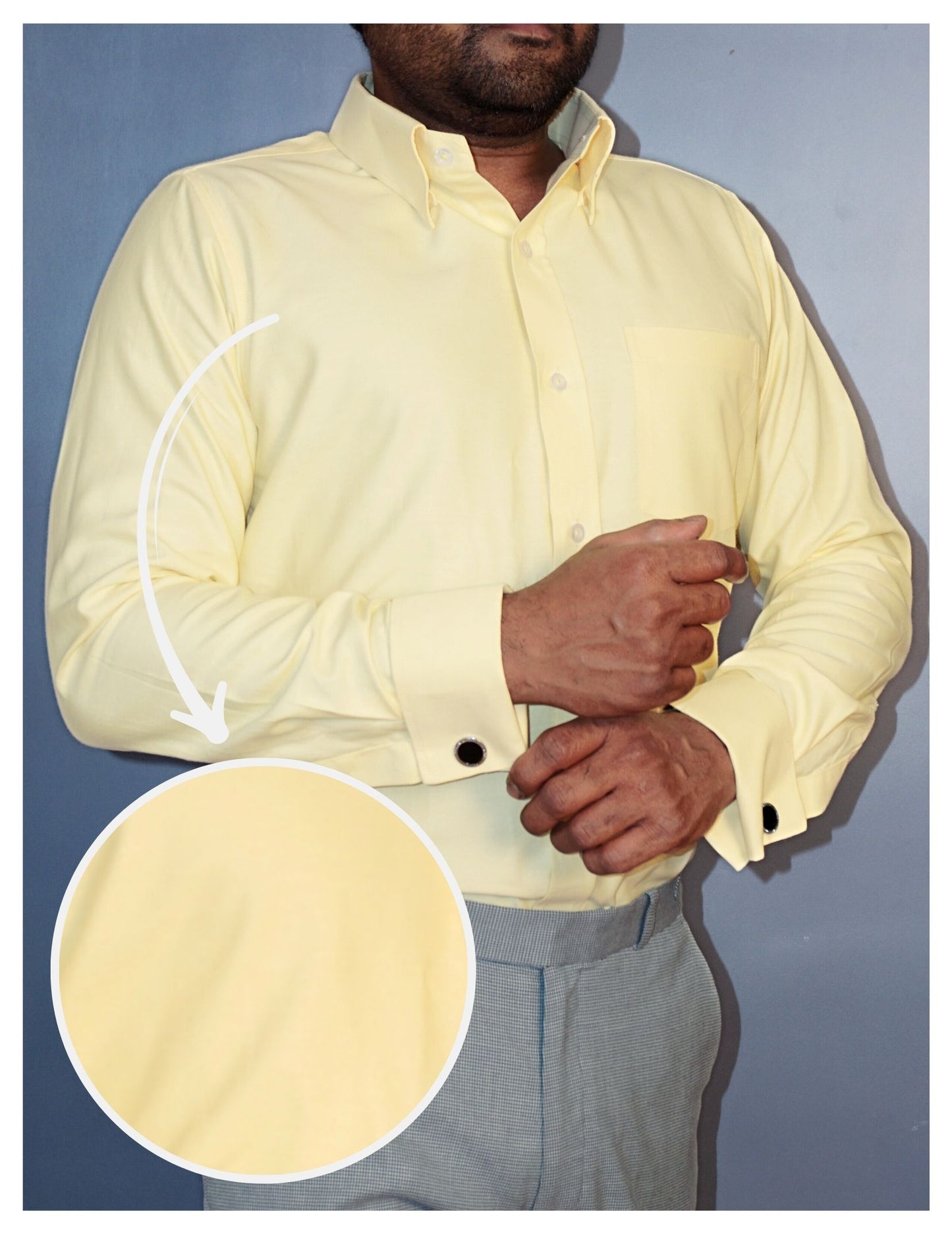Yellow Oxford Formal Shirt for men with French Cuffs and Concealed Button Down Collar | Dignity | Front View