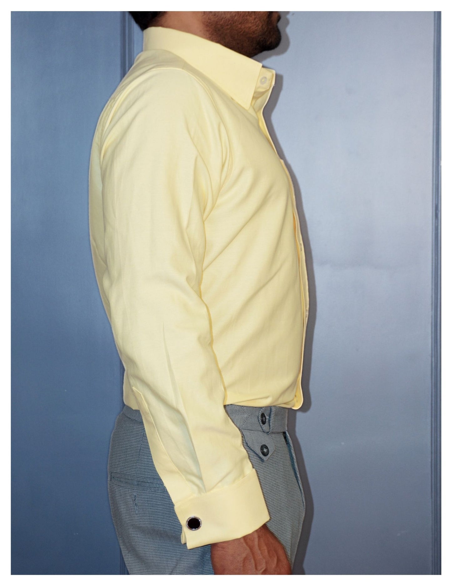 Yellow Oxford Formal Shirt for men with French Cuffs and Concealed Button Down Collar | Dignity | Side View
