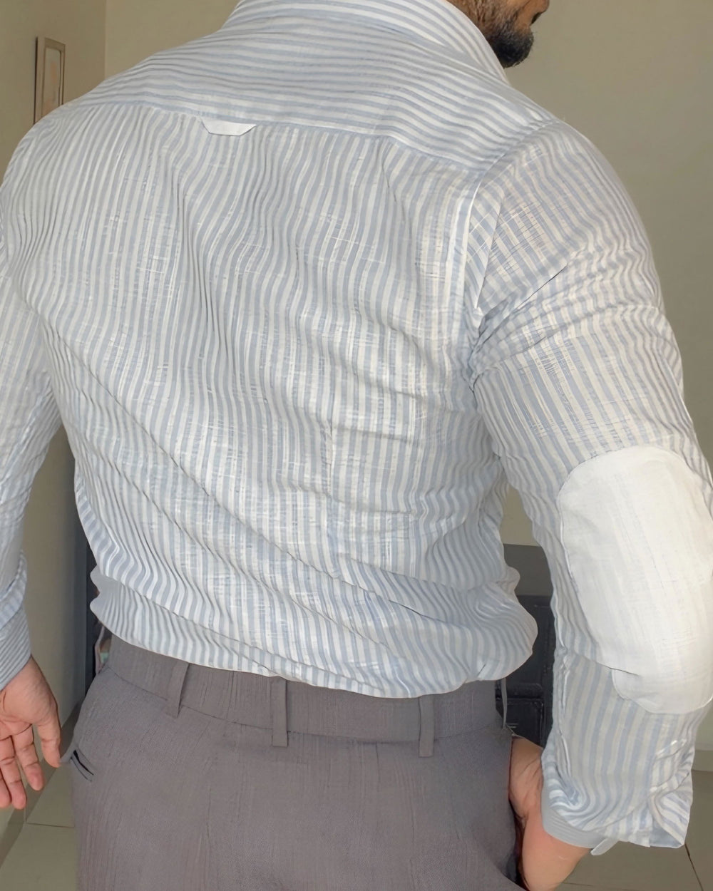Kaushal wearing the Dignity Light Blue Linen Shirt