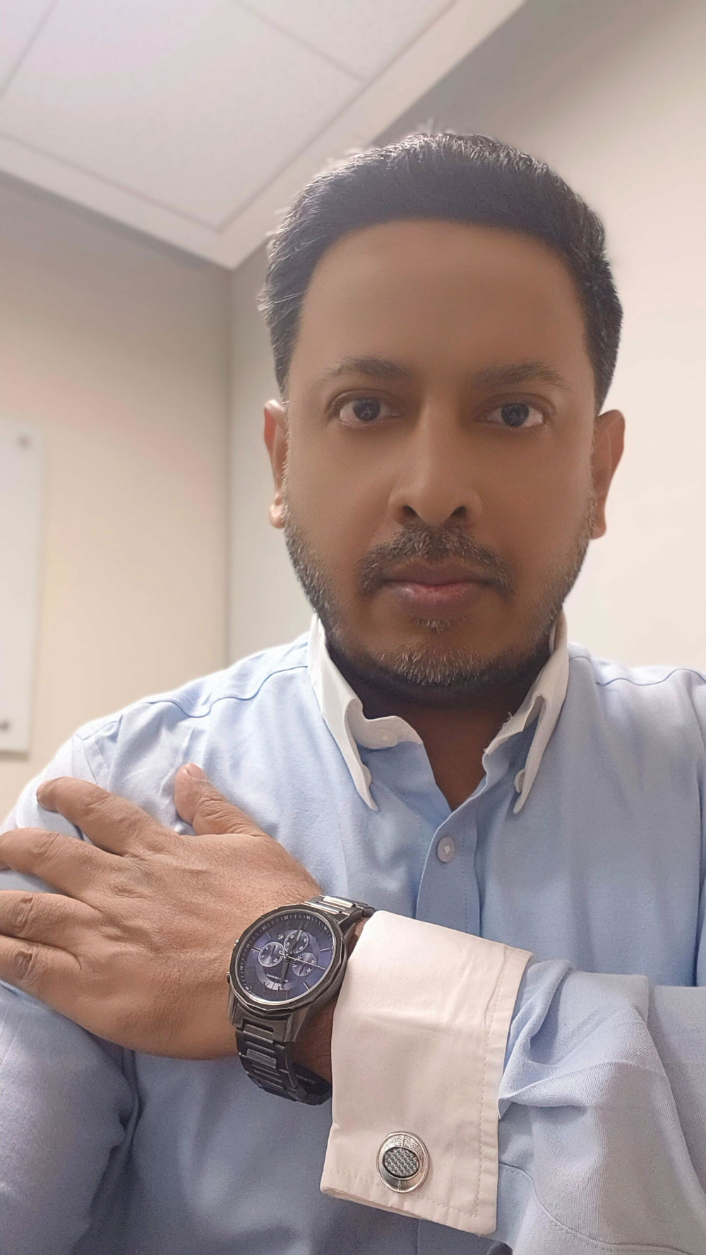 Joy Bose wearing the Dignity Light Blue Oxford Shirt