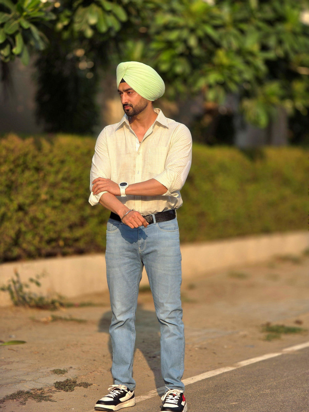 Arjun singh wearing the Dignity Light Green Linen Shirt