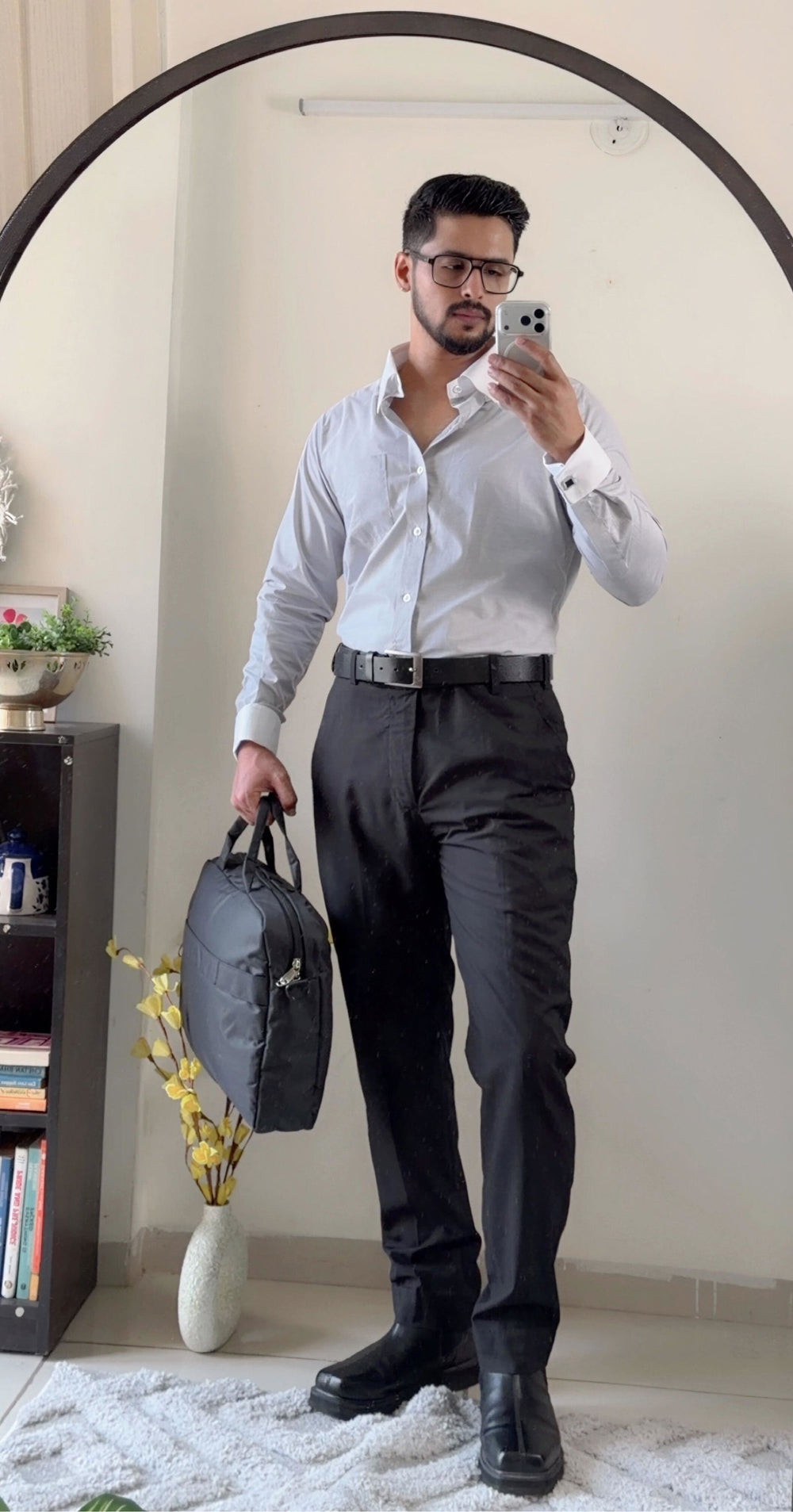 Kaushal Soun wearing the Dignity Light Grey Cotton Shirt