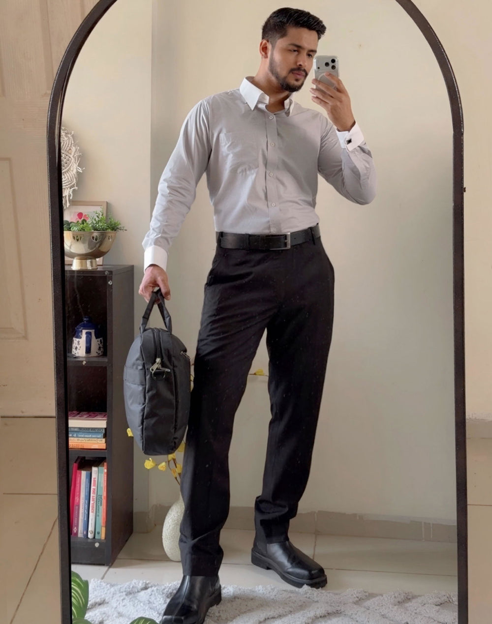 Kaushal Soun wearing the Dignity Light Grey Cotton Shirt