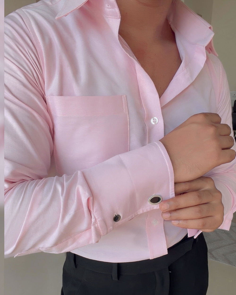 Kausha wearing the Dignity Light Pink Cotton Shirt