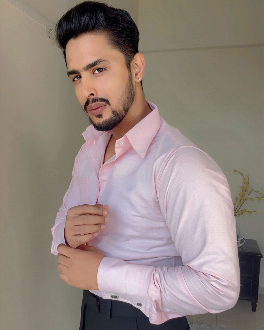 Kausha wearing the Dignity Light Pink Cotton Shirt