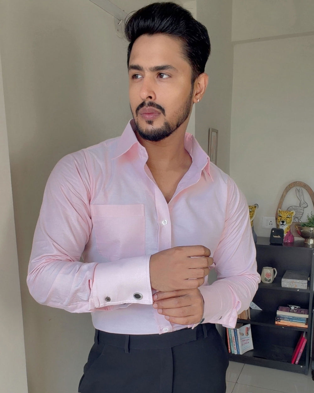 Kausha wearing the Dignity Light Pink Cotton Shirt