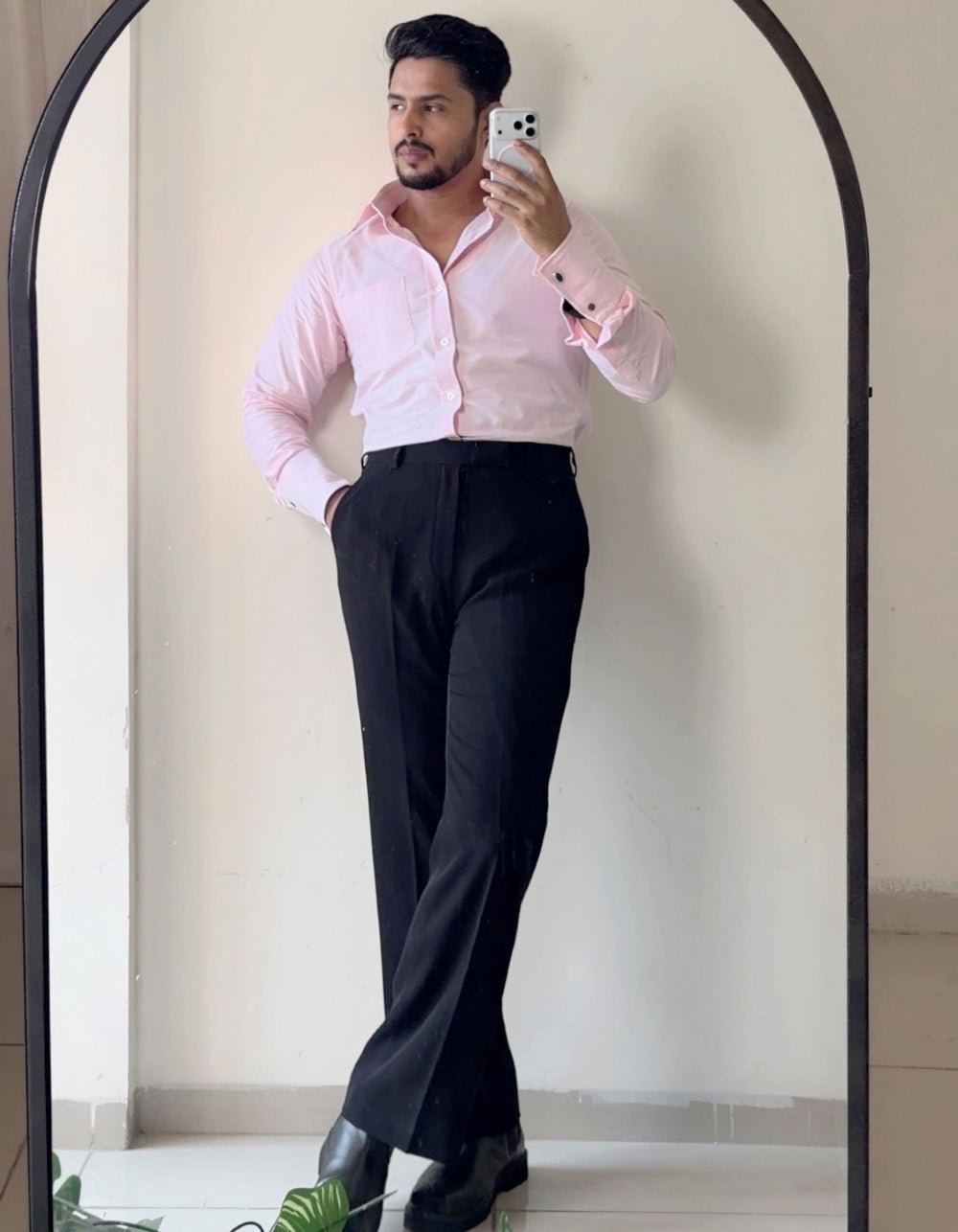 Kausha wearing the Dignity Light Pink Cotton Shirt