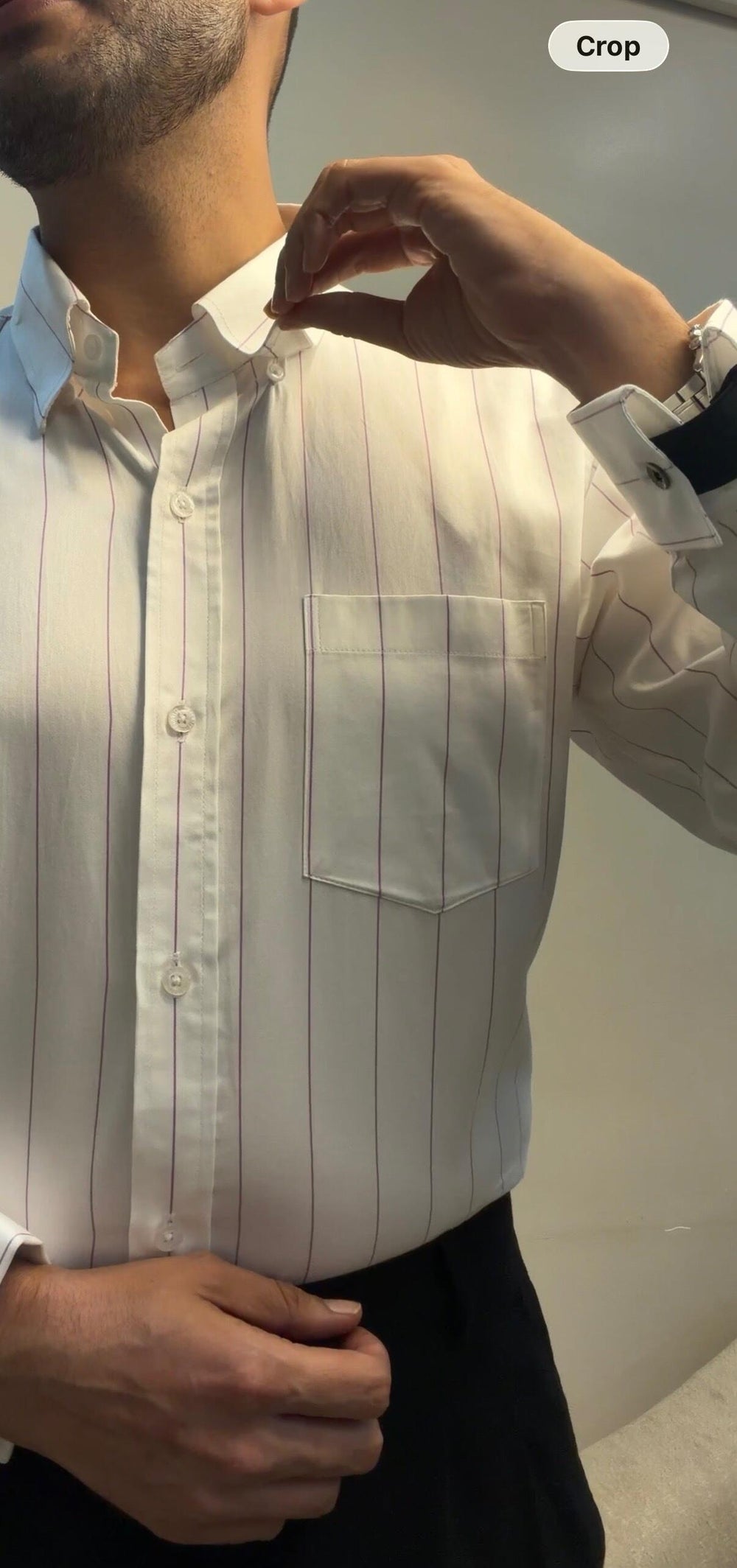 Abhinav wearing the Dignity Pink Giza Stripe Shirt