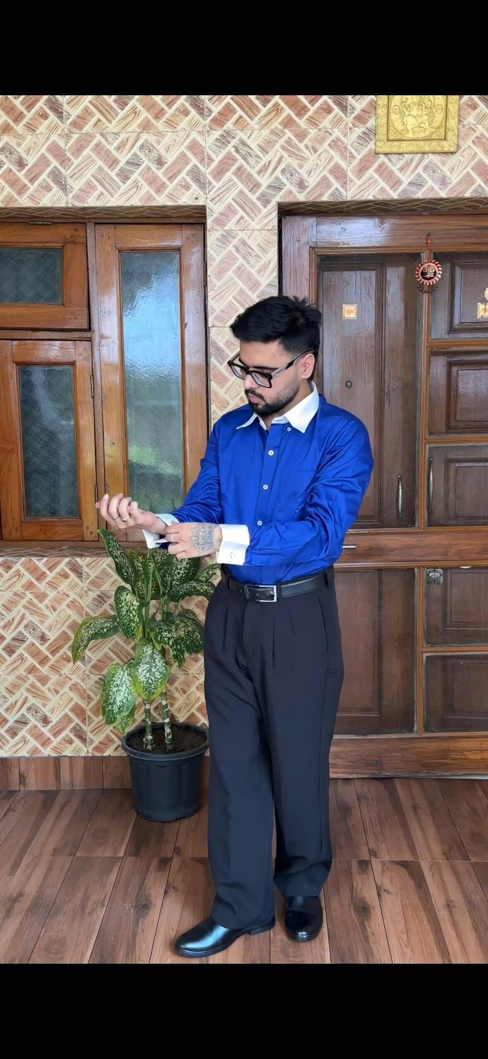 Vaibhav peshwani wearing the Dignity Royal Blue Satin Shirt