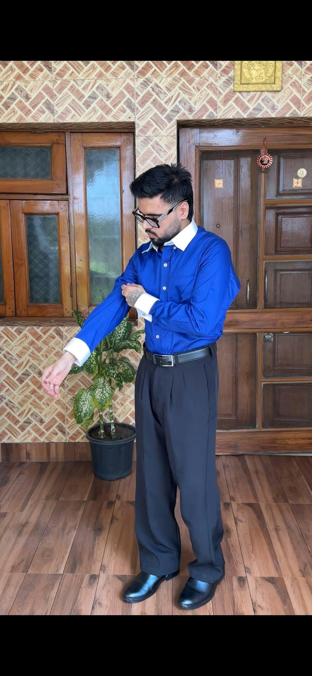 Vaibhav peshwani wearing the Dignity Royal Blue Satin Shirt