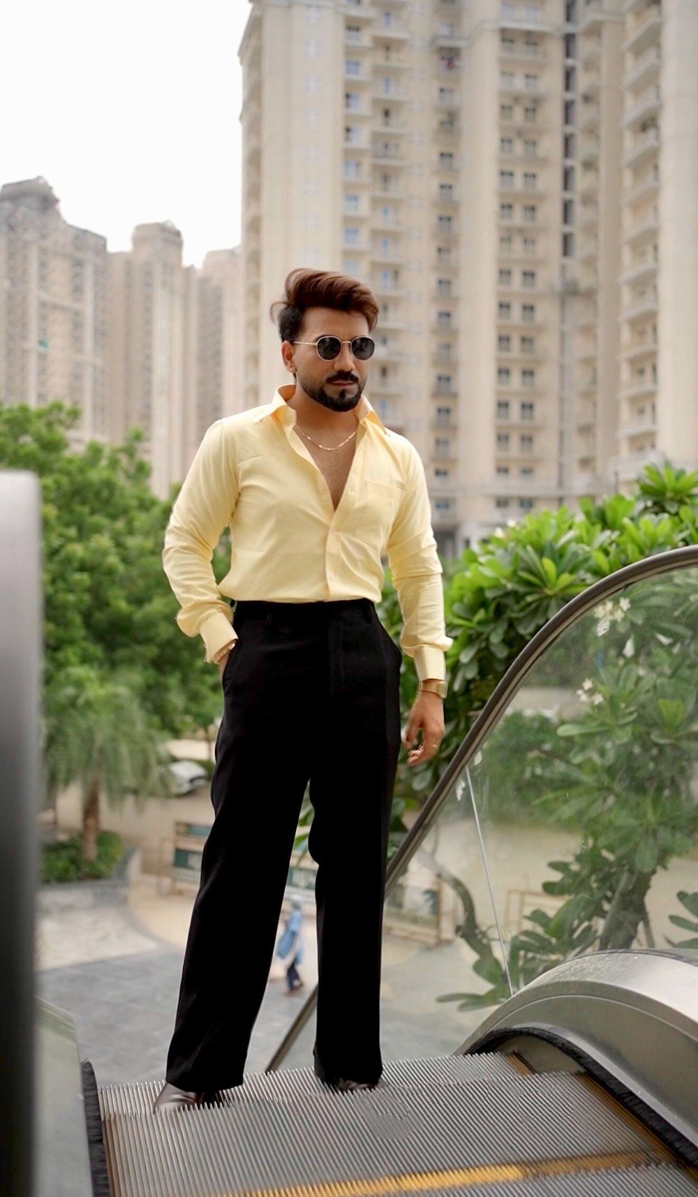 Ankit wearing the Dignity Yellow Oxford Shirt